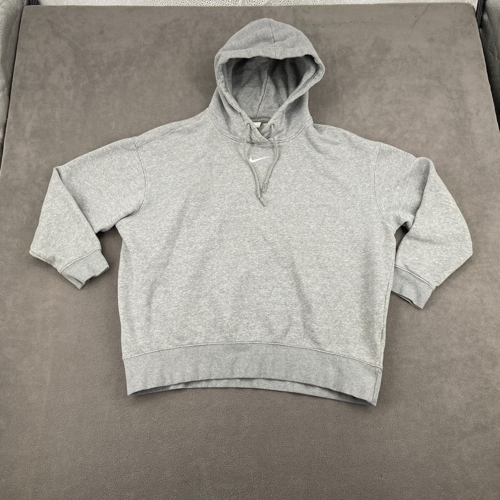 Nike Essential Fleece Oversized Hoodie Womens Large Heather Gray Cotton Logo